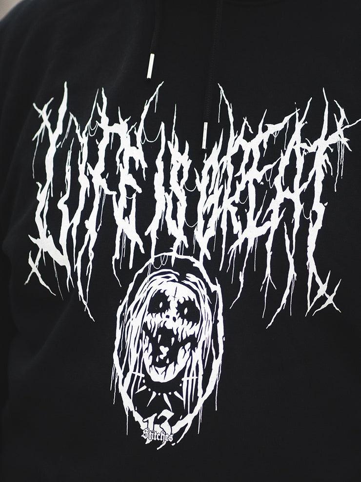 13stitches death metal design life is great on a black unisex hoodie