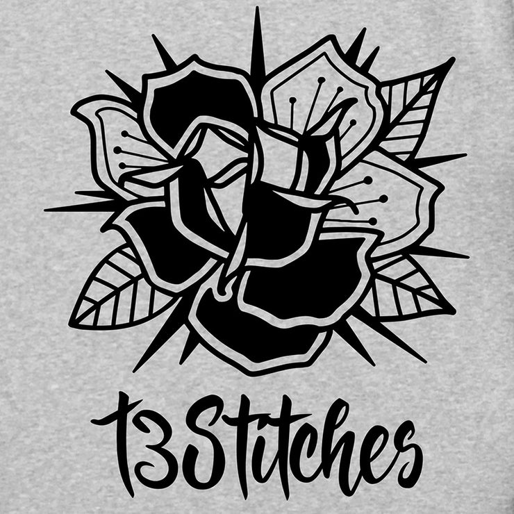 13stitches tattoo design of a panther and lotus flowers on a grey unisex hoodie