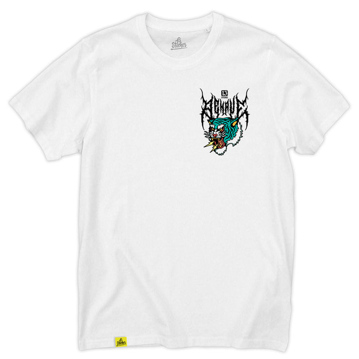 13Stitches Clothing, behave, tiger, death metal, black metal, weißes T-Shirt, white tshirt, weiß, Tee, shirt, tattoo design, tattoo clothing, tattoo apparel, tattoo motiv, tätowierung, streetwear, unisex, boys, girls, Damen, Herren, Frauen, Maenner, Fairwear, Bio Baumwolle, vegan, tattoo fashion germany, fashion brand, independent label, Klamotten Marke, alternative fashion