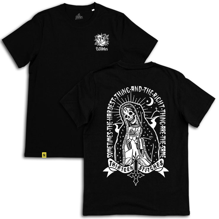13Stitches Clothing, the hardest thing, skull, skeleton, totenkopf, skelett, schwarzes T-Shirt, black tshirt, schwarz, Tee, shirt, tattoo design, tattoo clothing, tattoo apparel, tattoo motiv, tätowierung, streetwear, unisex, boys, girls, Damen, Herren, Frauen, Maenner, Fairwear, Bio Baumwolle, vegan, tattoo fashion germany, fashion brand, independent label, Klamotten Marke, alternative fashion