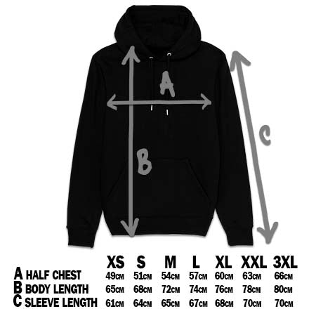 13stitches, black hoodie, size chart
